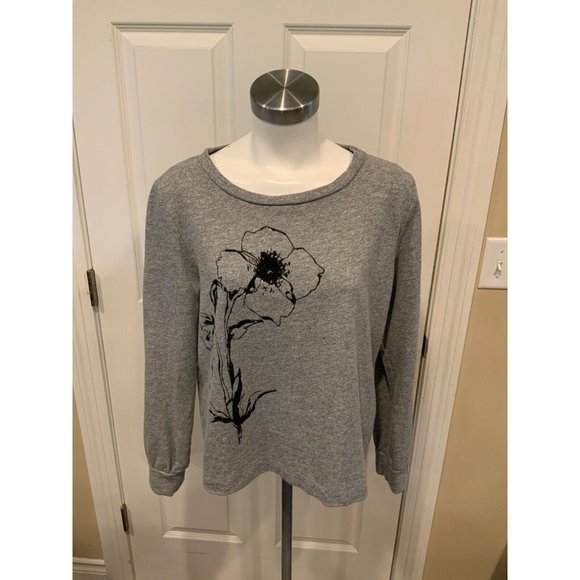 T.La Tops - T. la Anthropologie Gray Sweatshirt w/ Black Velvet Flower Detail, Size Small